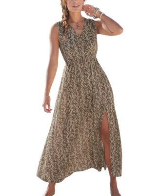 Women's Printed Wrap V-Neck Rayon Maxi Dress