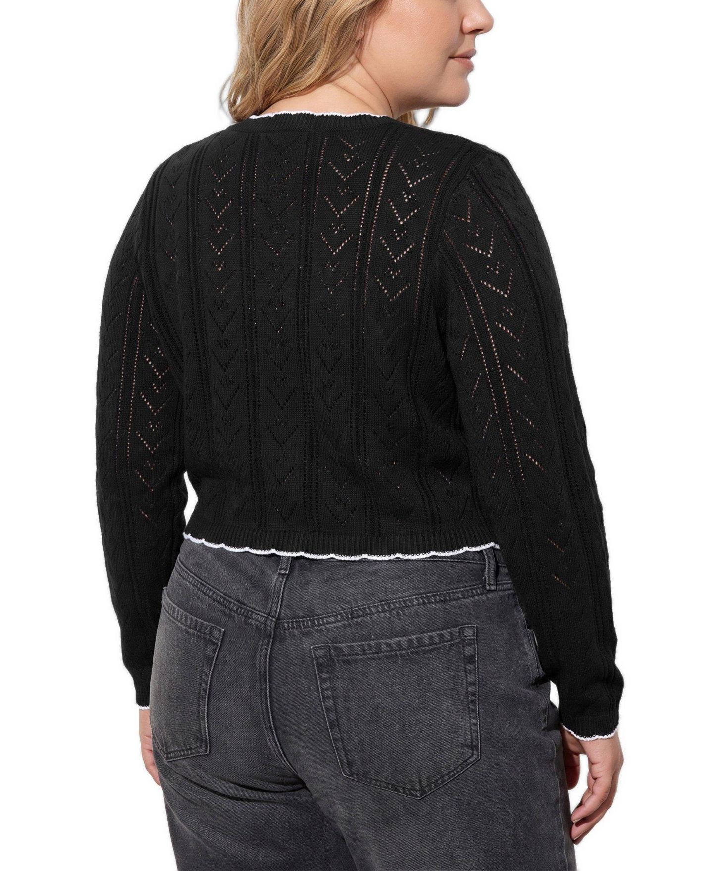 Женский кардиган Torrid Plus Size Lovesick Cropped Pointelle Bow, цвет: Глубокий чёрный — фото 3