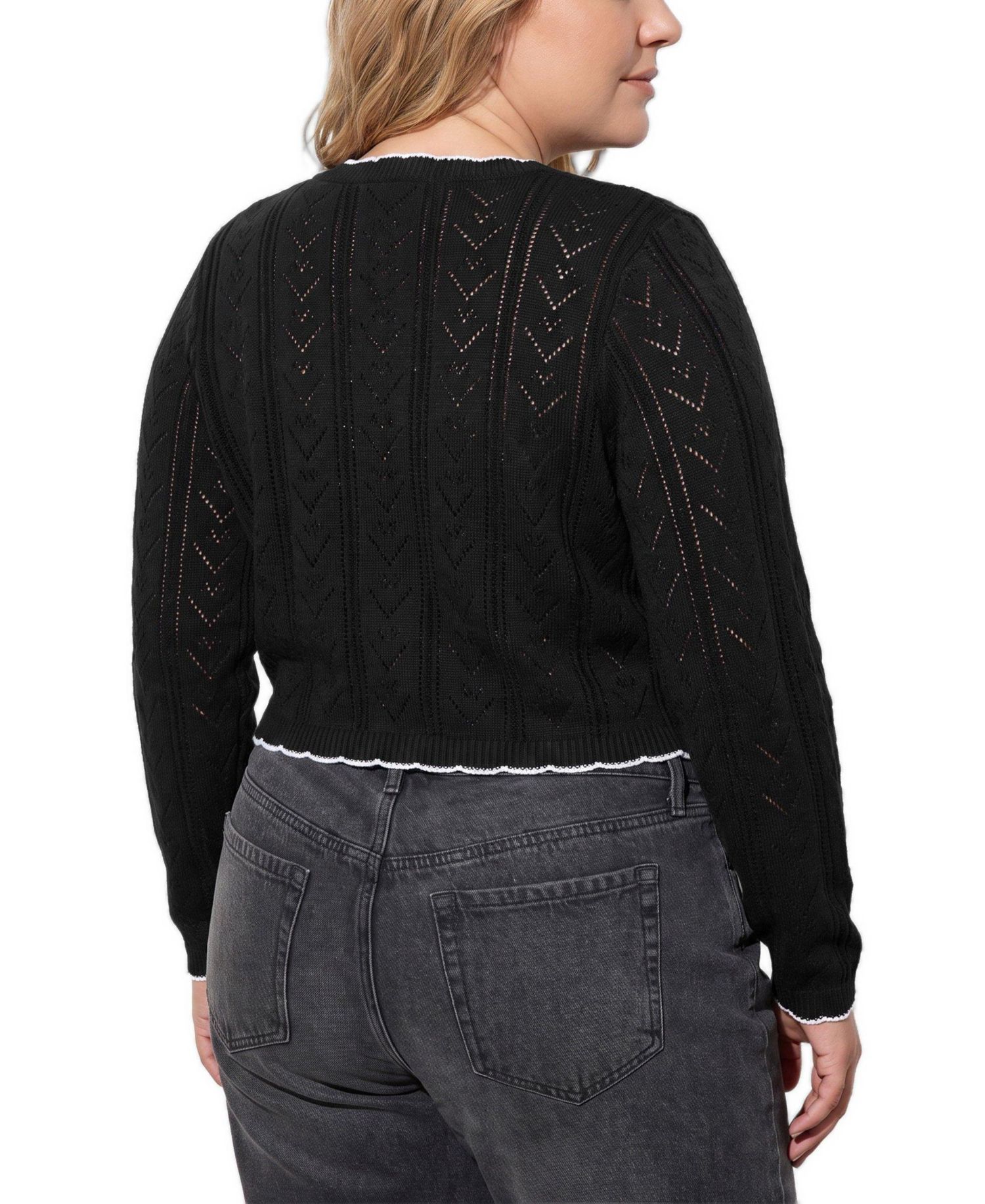 Plus Size Lovesick Cropped Pointelle Bow Cardigan