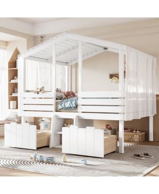 Full House Loft Bed with Stairs and Storage Drawers