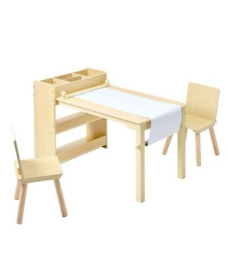 Kids Art Table with 3-Tier Storage Paper-Roll Holder 3-Piece Activity Desk with 2 Chairs, Ages 2+