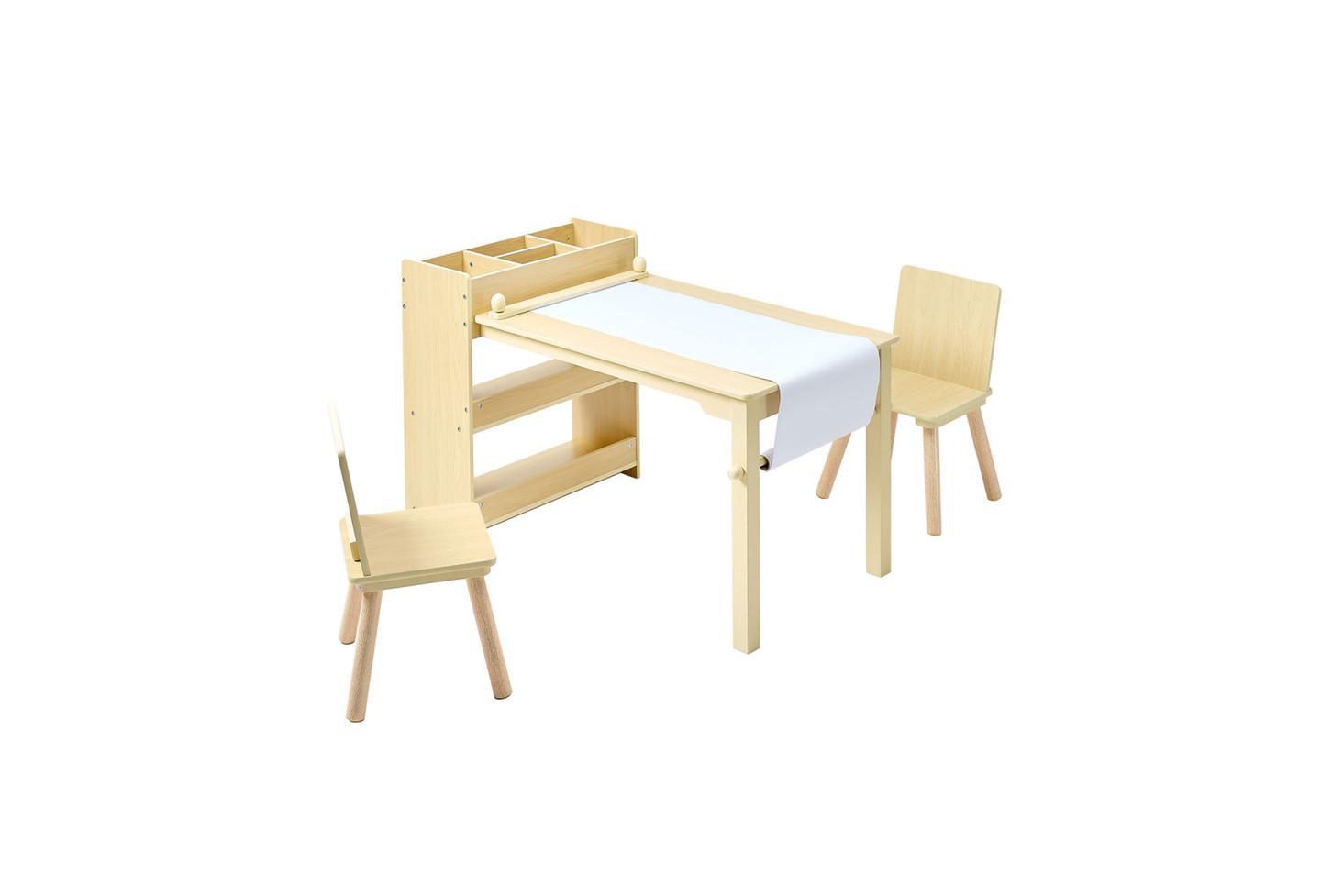 Детские игрушки YOBTOP Kids Art Table with 3-Tier Storage Paper-Roll Holder 3-Piece Activity Desk with 2 Chairs, Ages 2+, цвет: Коричневый — фото 1