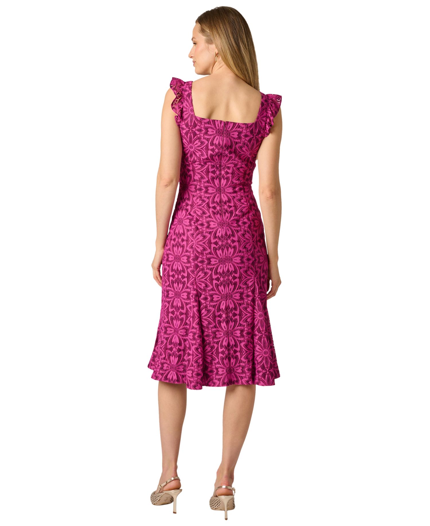 Women's Flutter Geometric Lace Midi Dress