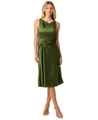 Women's Cowl Neck Draped A-Line Midi Dress
