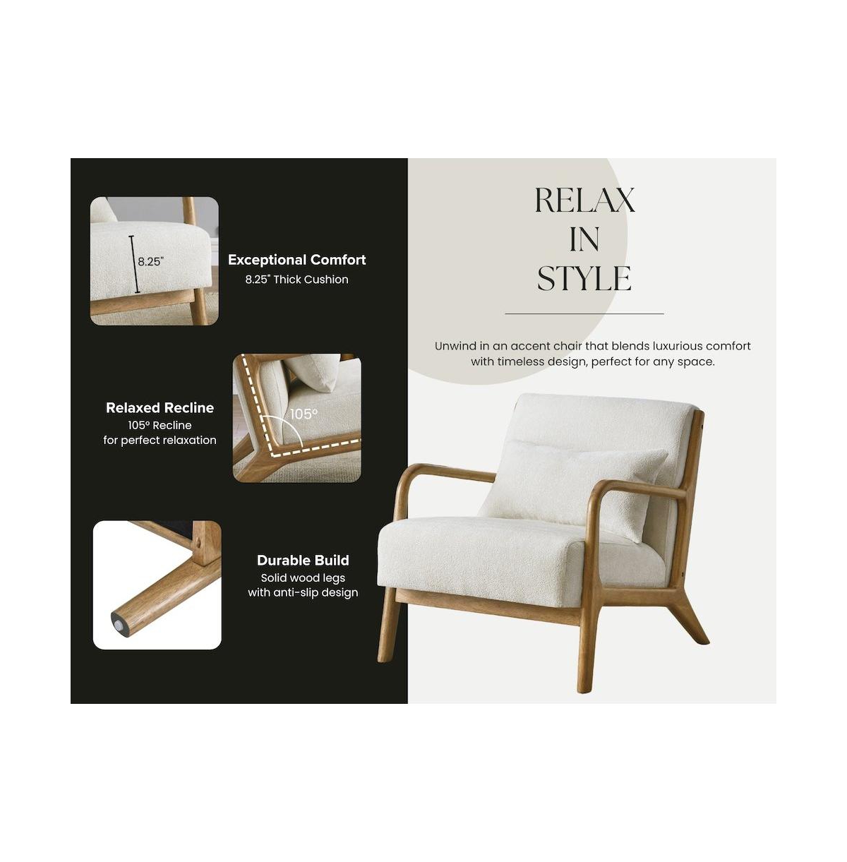 Roundhill Furniture Eterna Mid-Century Modern Accent Chair with Pillow