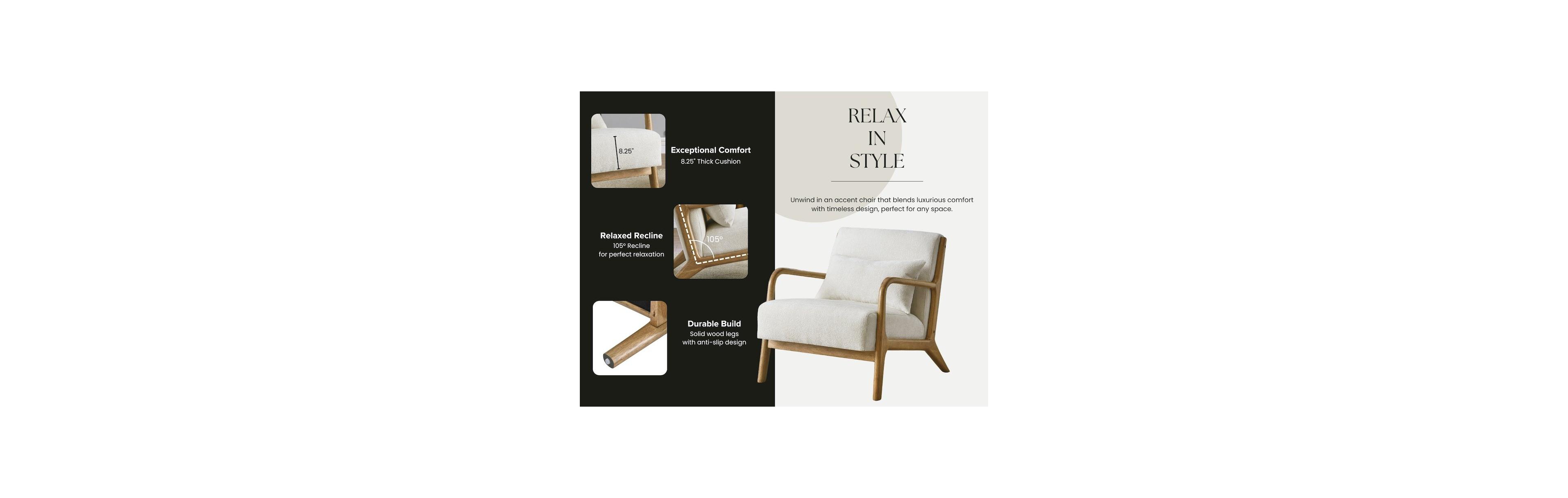 Roundhill Furniture Eterna Mid-Century Modern Accent Chair with Pillow