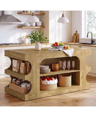 63" Kitchen Island with Storage and Seating Area, Farmhouse
