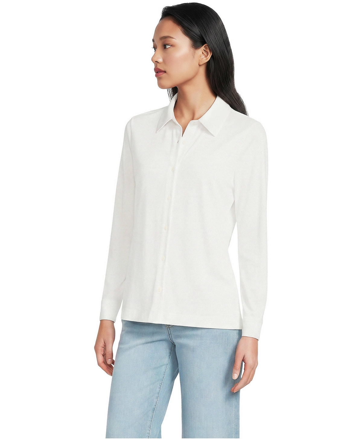 Lands' End Women's Supima Cotton Long-Sleeve Relaxed Button-Down Shirt - Ivory