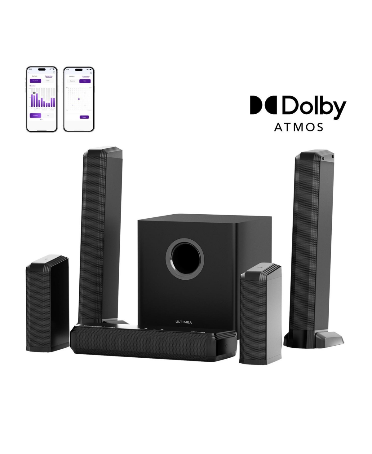 Ultimea Apollo S90 9.1ch Dolby Atmos Sound System, Wireless Subwoofer, Rear Speakers, Rgb Lights, App Control, 470W - Black