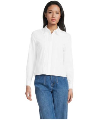 Women's Cropped Ruffle-Collar Pintuck Shirt
