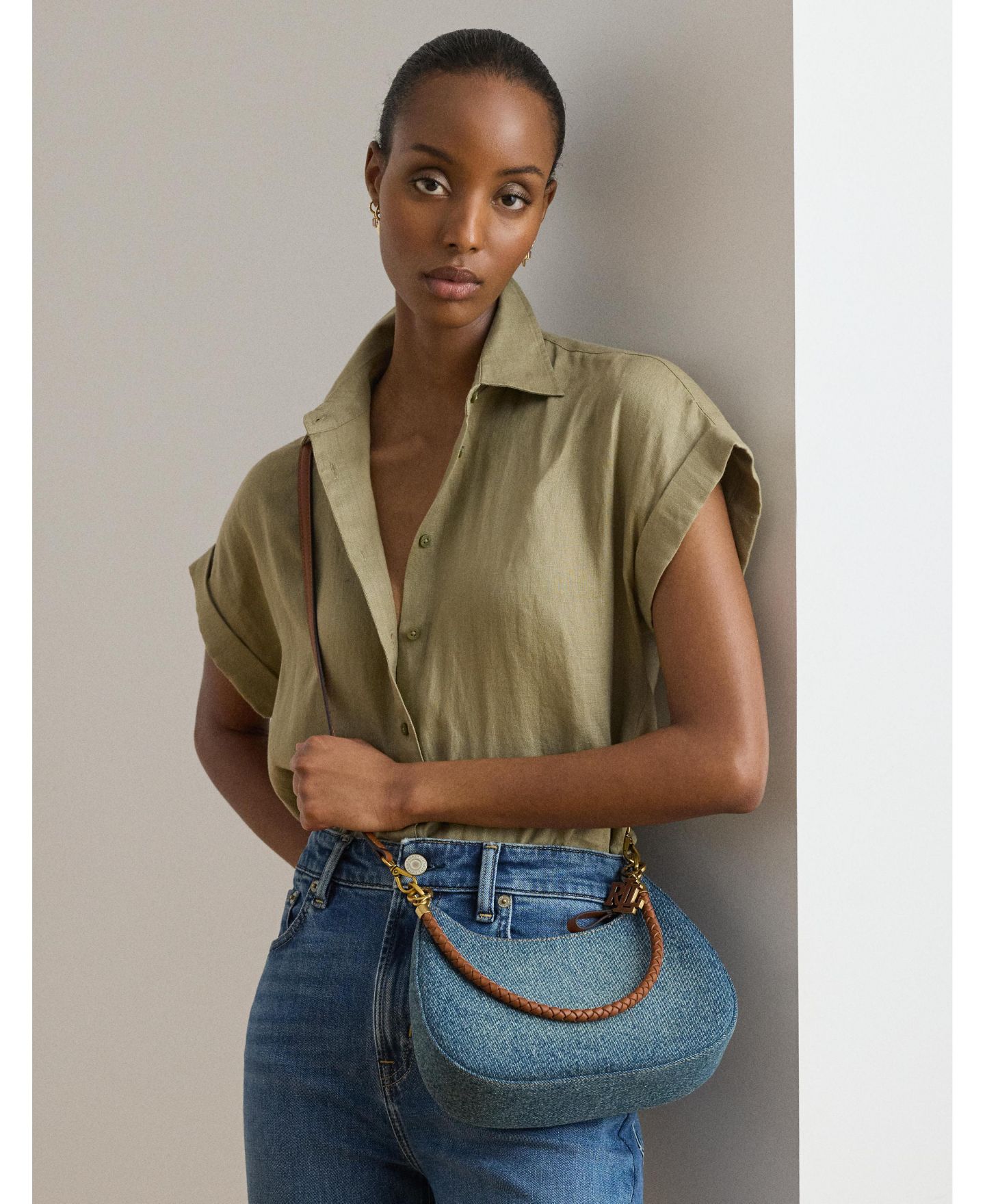 Женская сумка Lauren Ralph Lauren Marcy Denim Medium Shoulder, цвет: Синий / Рыжевато-коричневый — фото 3