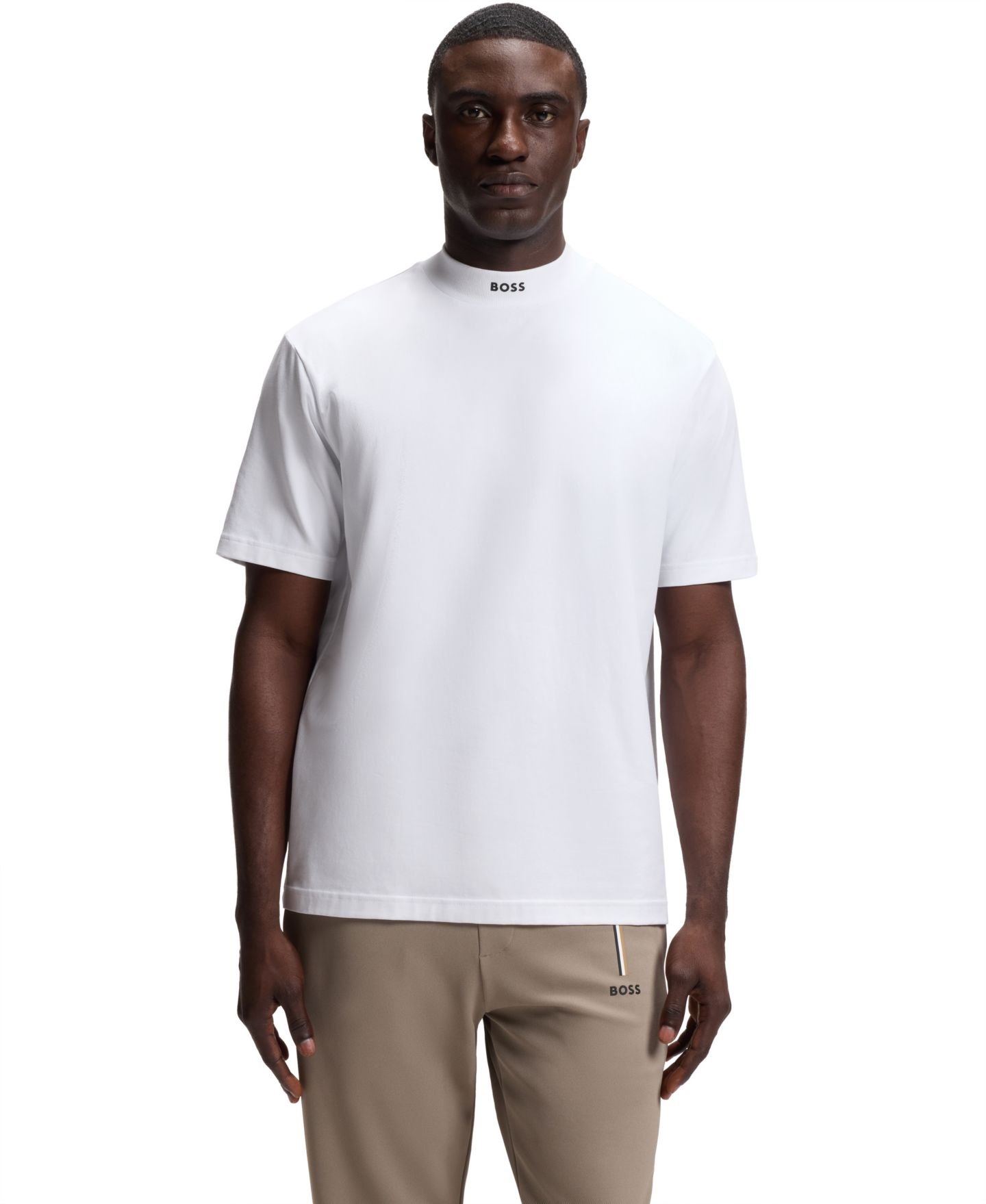 Мужская футболка Hugo Boss Mock-Neck Relaxed-Fit, цвет: Белый — фото 1