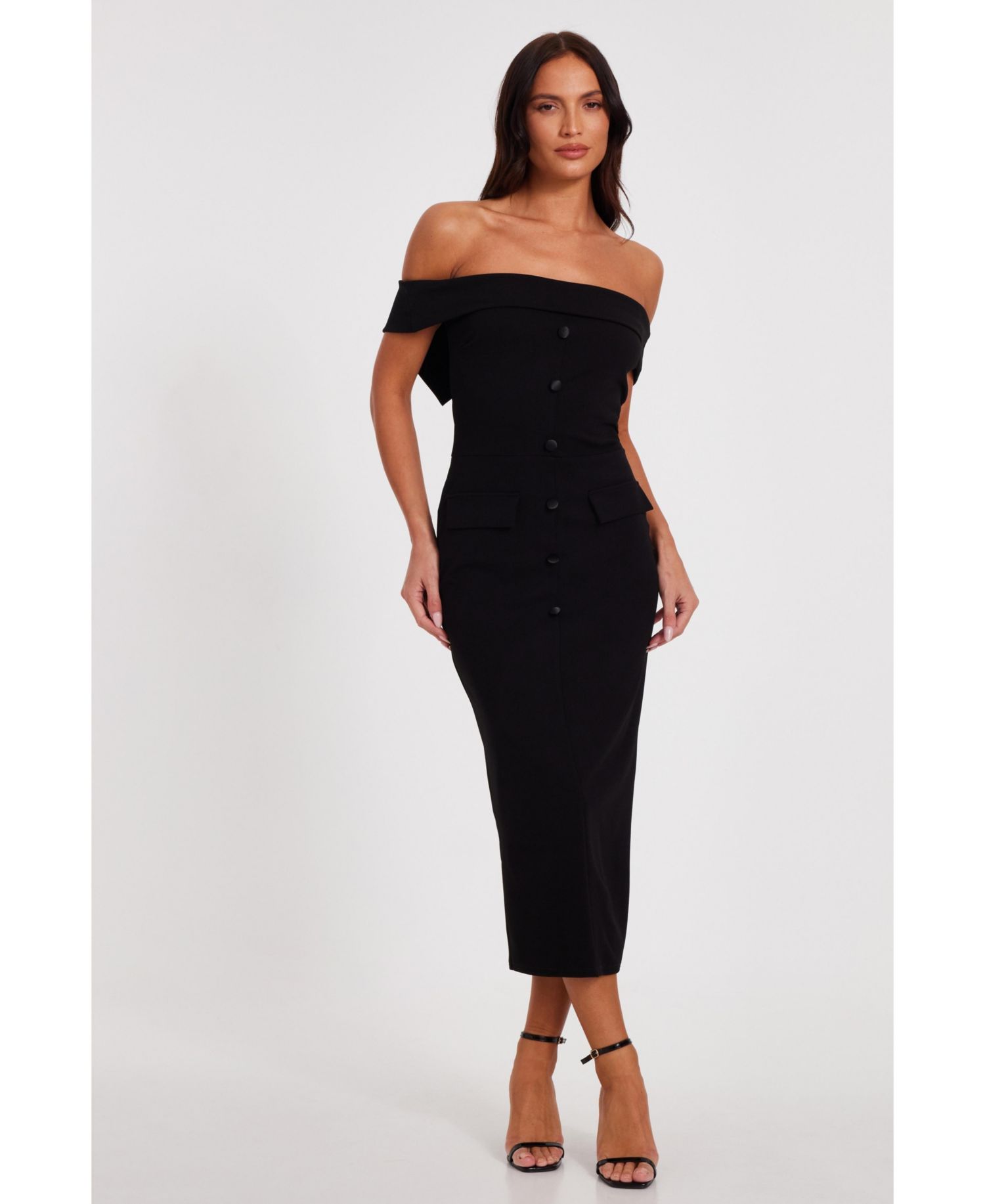 Women's Satin Bardot Button Front Midaxi Dress