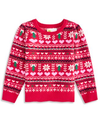 Toddler Girls' 12M-5T Fair Isle Puff Shoulders Sweater