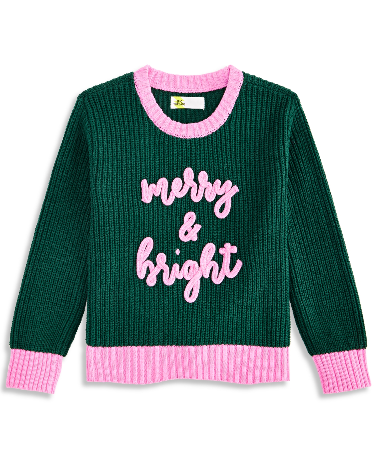 Epic Threads Toddler Girls' Merry & Bright Crewneck Long-Sleeve Cotton-Blend Sweater, Macy's Exclusive