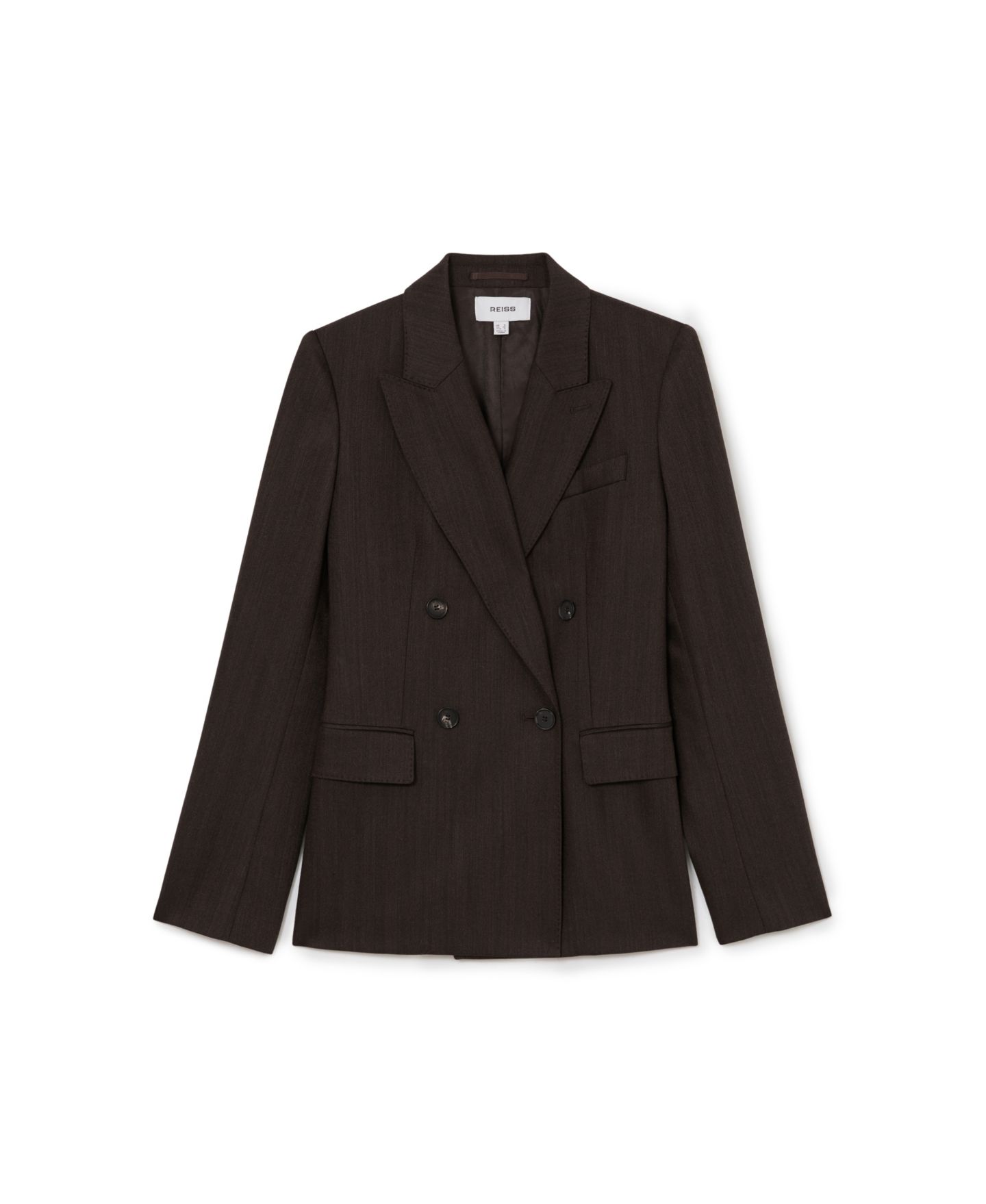 Женский пиджак REISS Dawson Herringbone Double-Breasted Wool-Blend Blazer, цвет: Шоколадный — фото 8