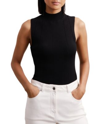 Women's Milan Mock Neck Sleeveless Ribbed Sweater