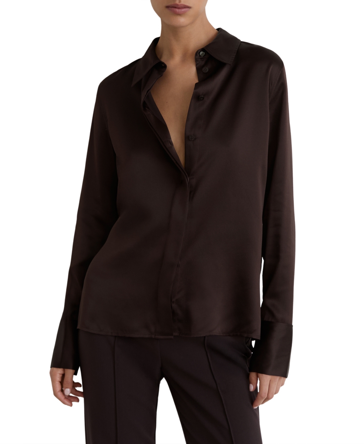Reiss Women's Ameira Pointed-Collar Long-Sleeve Satin Blouse