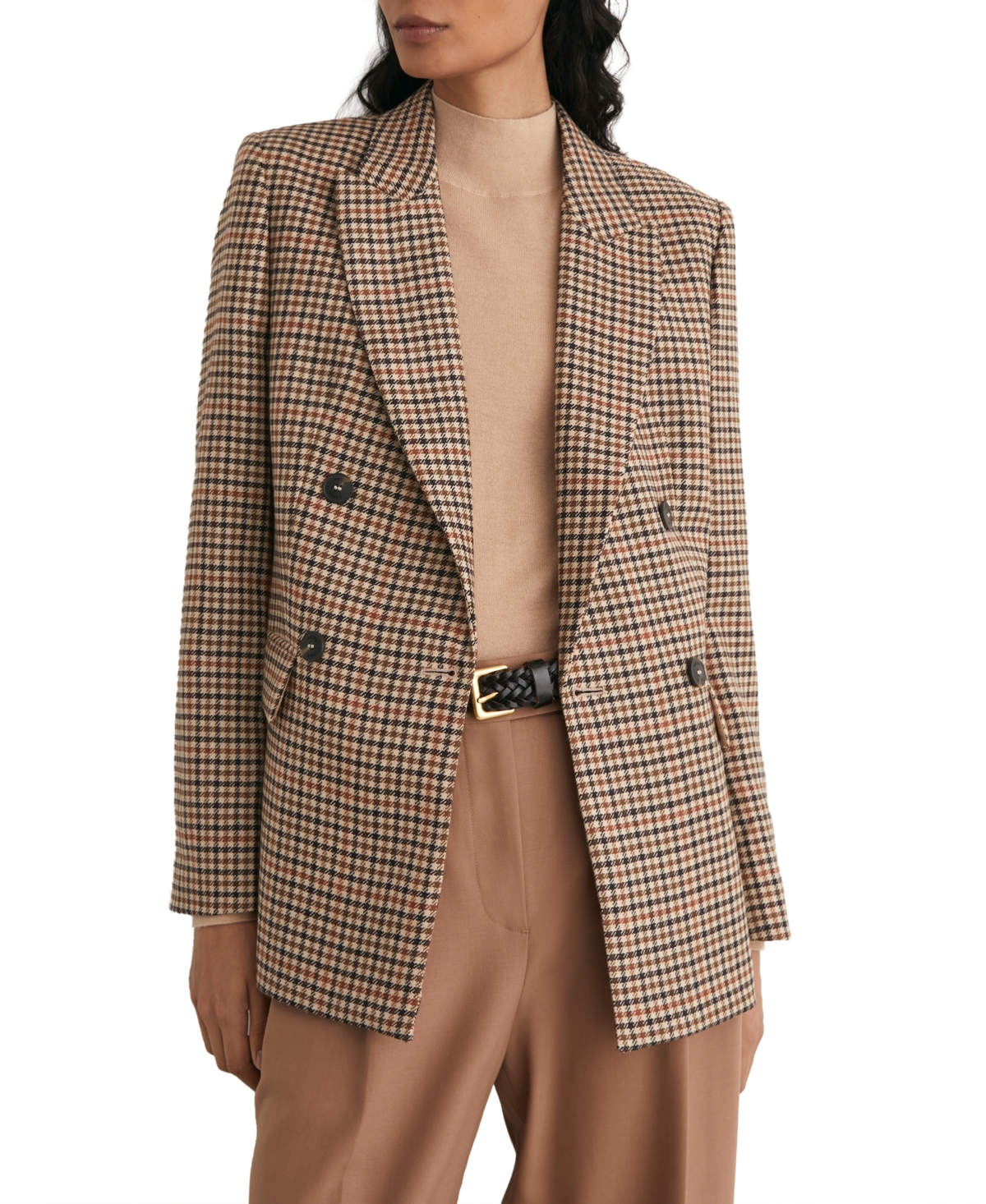 Reiss Women's Willow Double-Breasted Wool Check Blazer - Neutral Ch