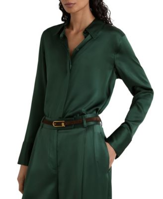 Women's Ameira Long-Sleeve Silk Satin Pointed-Collar Blouse