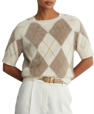 Women's Aimee Brushed Cashmere Argyle Short-Raglan-Sleeve Sweater