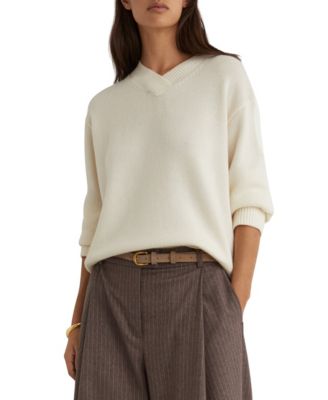 Women's Mari V-Neck Wool-Cashmere Blend Dropped-Shoulder Sweater