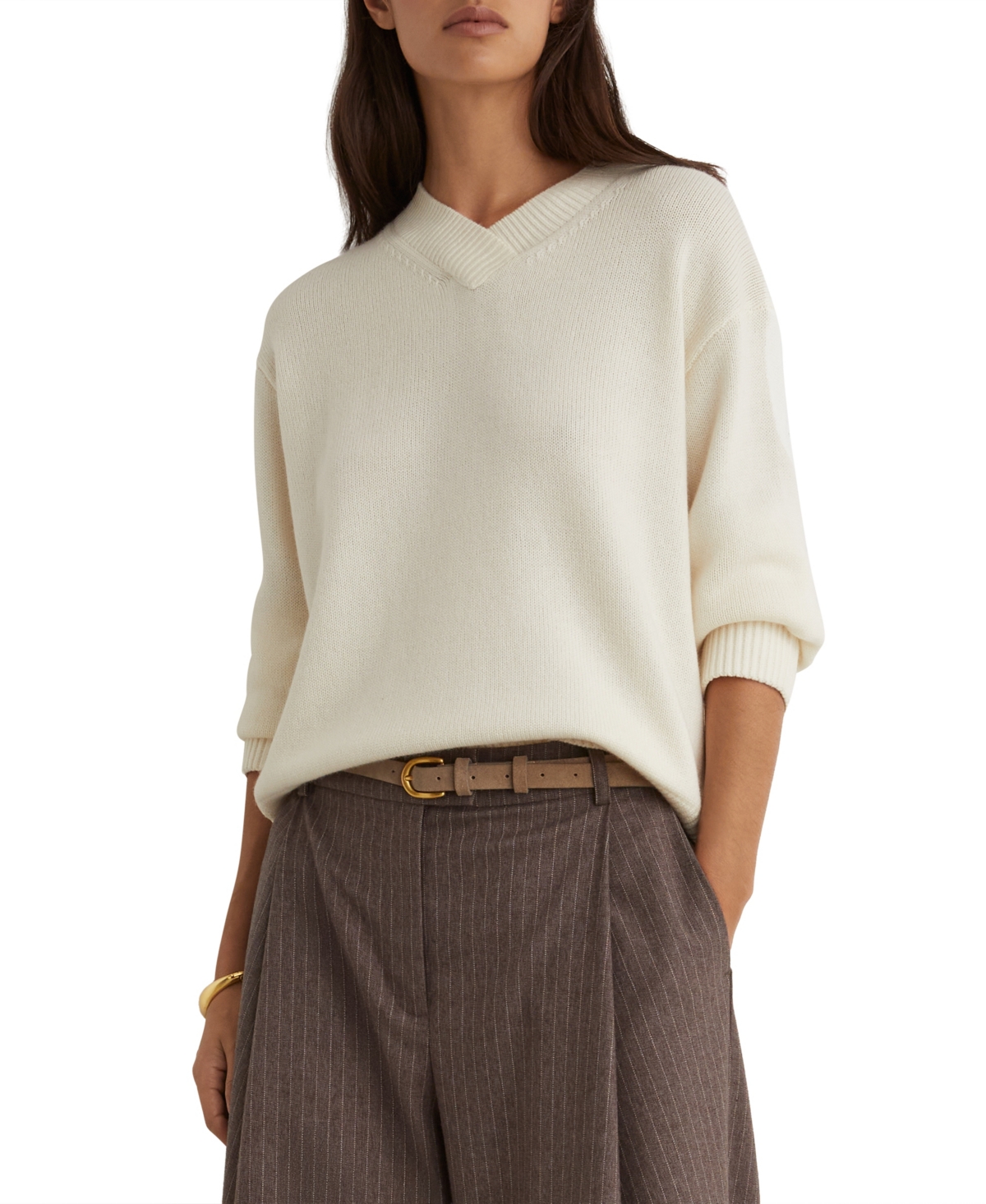 Reiss Women's Mari V-Neck Wool-Cashmere Blend Dropped-Shoulder Sweater - Ivory