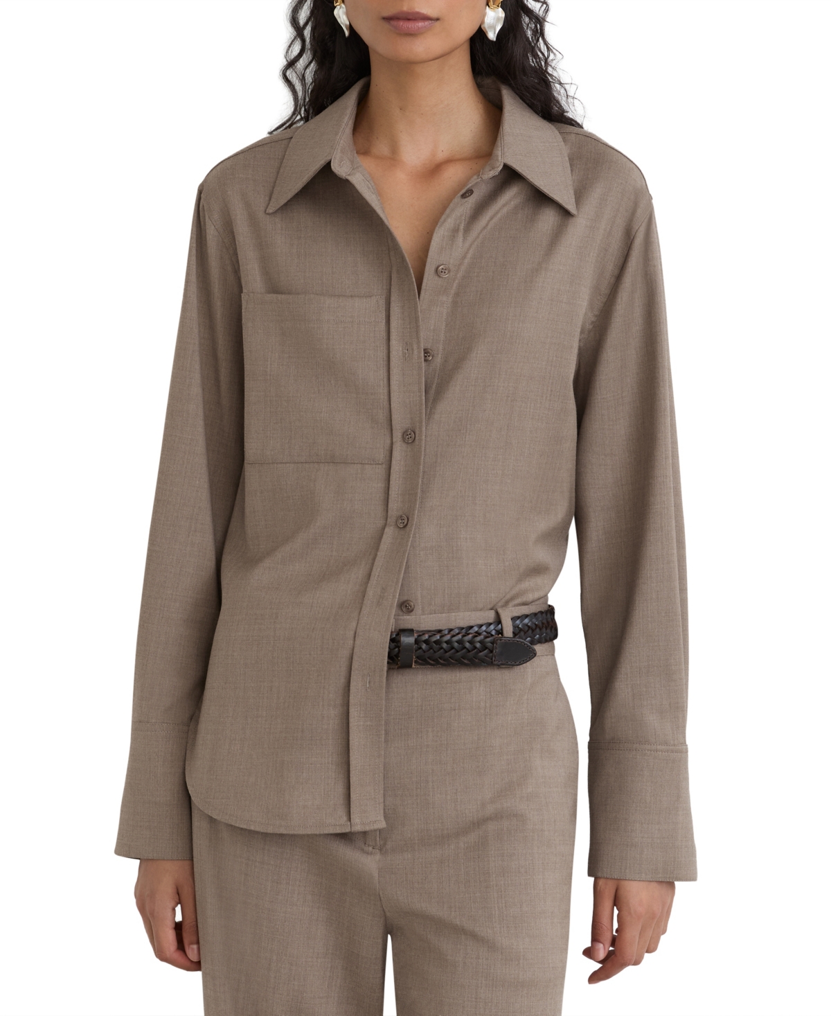Reiss Women's Adie Wool-blend Long-sleeve Button-up Shirt In Neutral