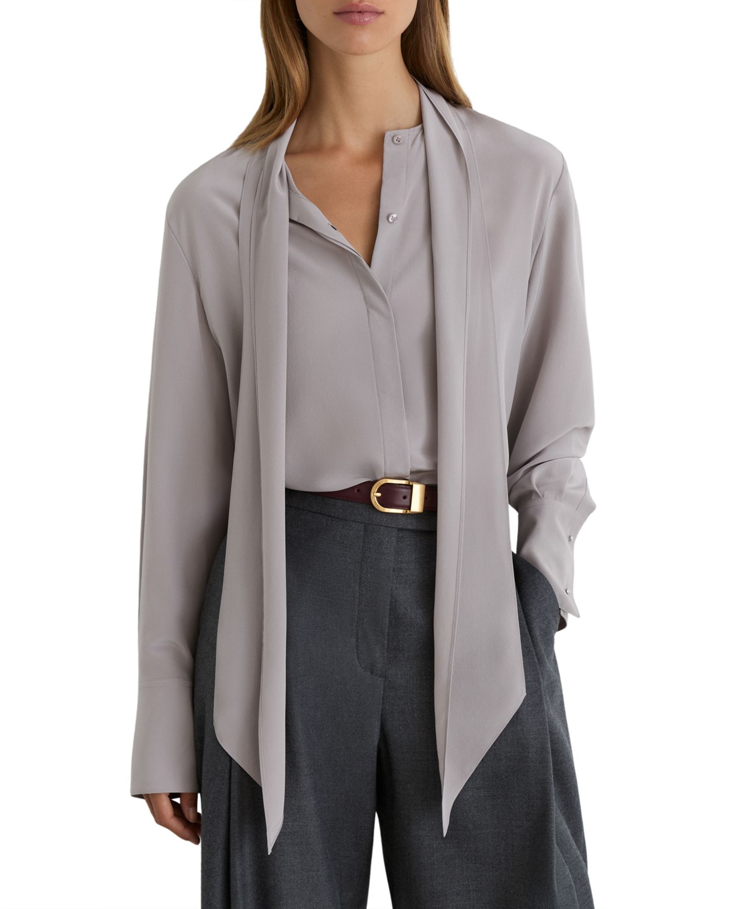Women's Kathlyn Long-Sleeve Tie-Neck Silk Blouse