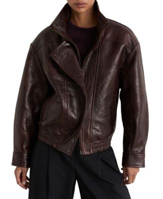 Women's Petra Oversized Funnel-Neck Leather Jacket