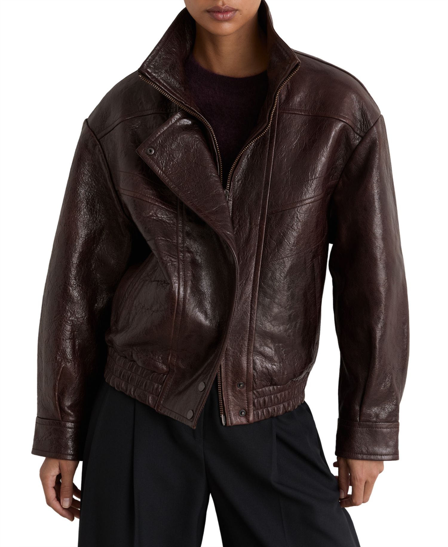 Women's Petra Oversized Funnel-Neck Leather Jacket