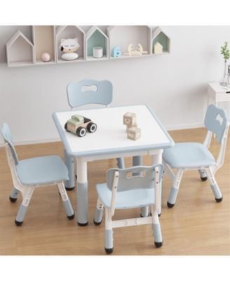 Kids Table and 4 Chairs Set Height Adjustable Toddler Play Table with Graffiti Desktop MDF Wood for Drawing Reading Eating Playroom Home School