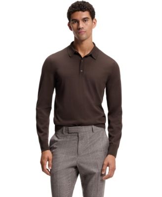 BOSS by Men's H-Lancione Merino-Wool Regular-Fit Polo Sweater