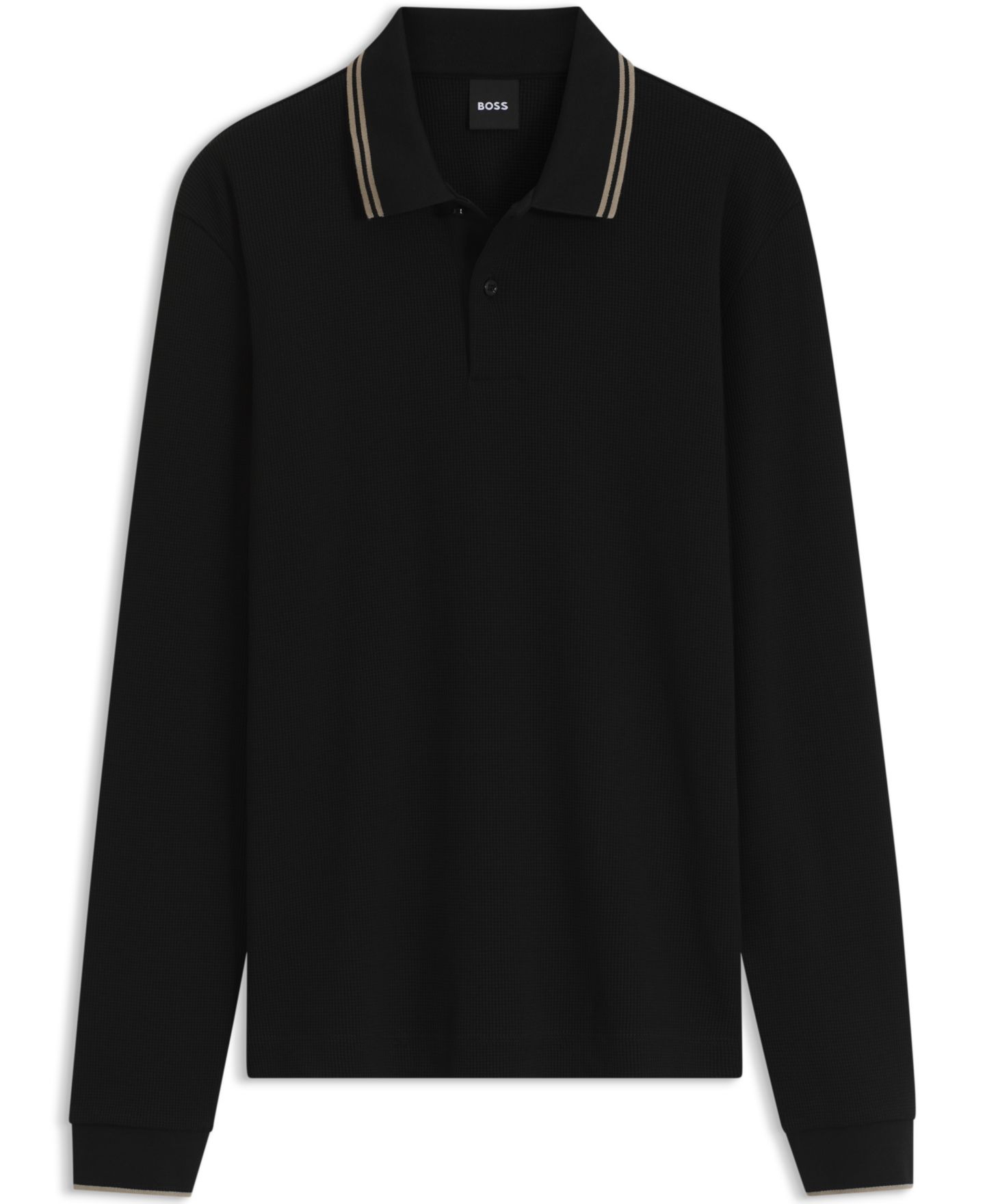 Мужское поло Hugo Boss H-Pittman 10 Waffle-Structure Stretch Long-Sleeve Polo Shirt, цвет: Чёрный — фото 3