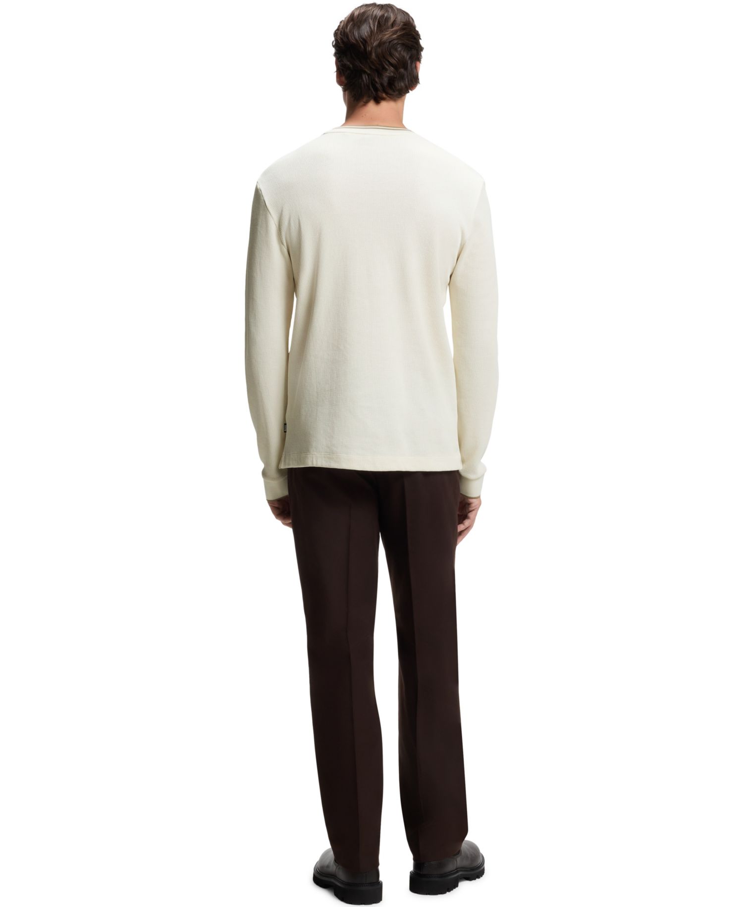 Men's Waffle-Structured Cotton-Blend Crewneck Long-Sleeve T-Shirt