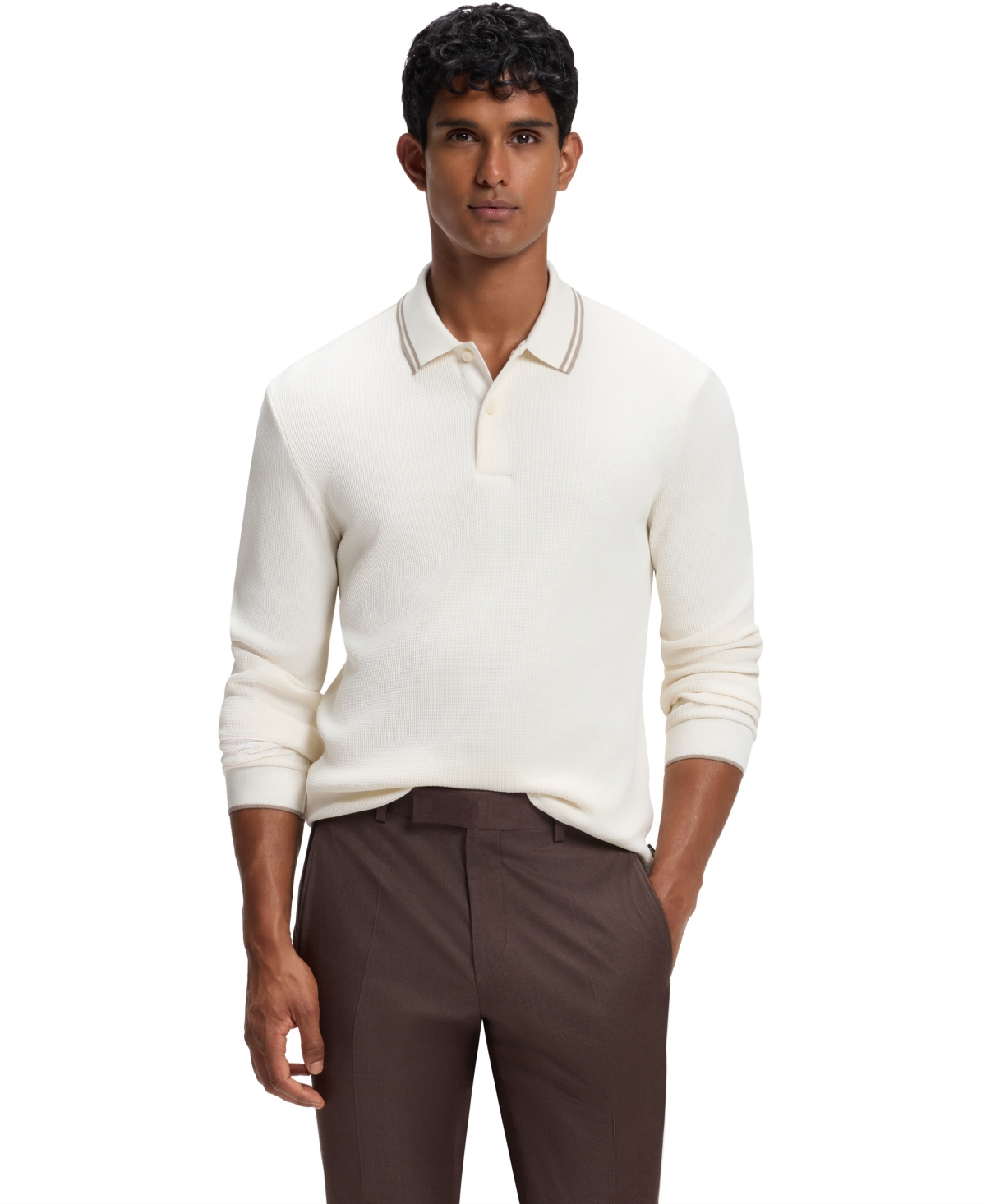 Boss by Hugo Men's H-Pittman 10 Waffle-Knit Long-Sleeve Polo Shirt