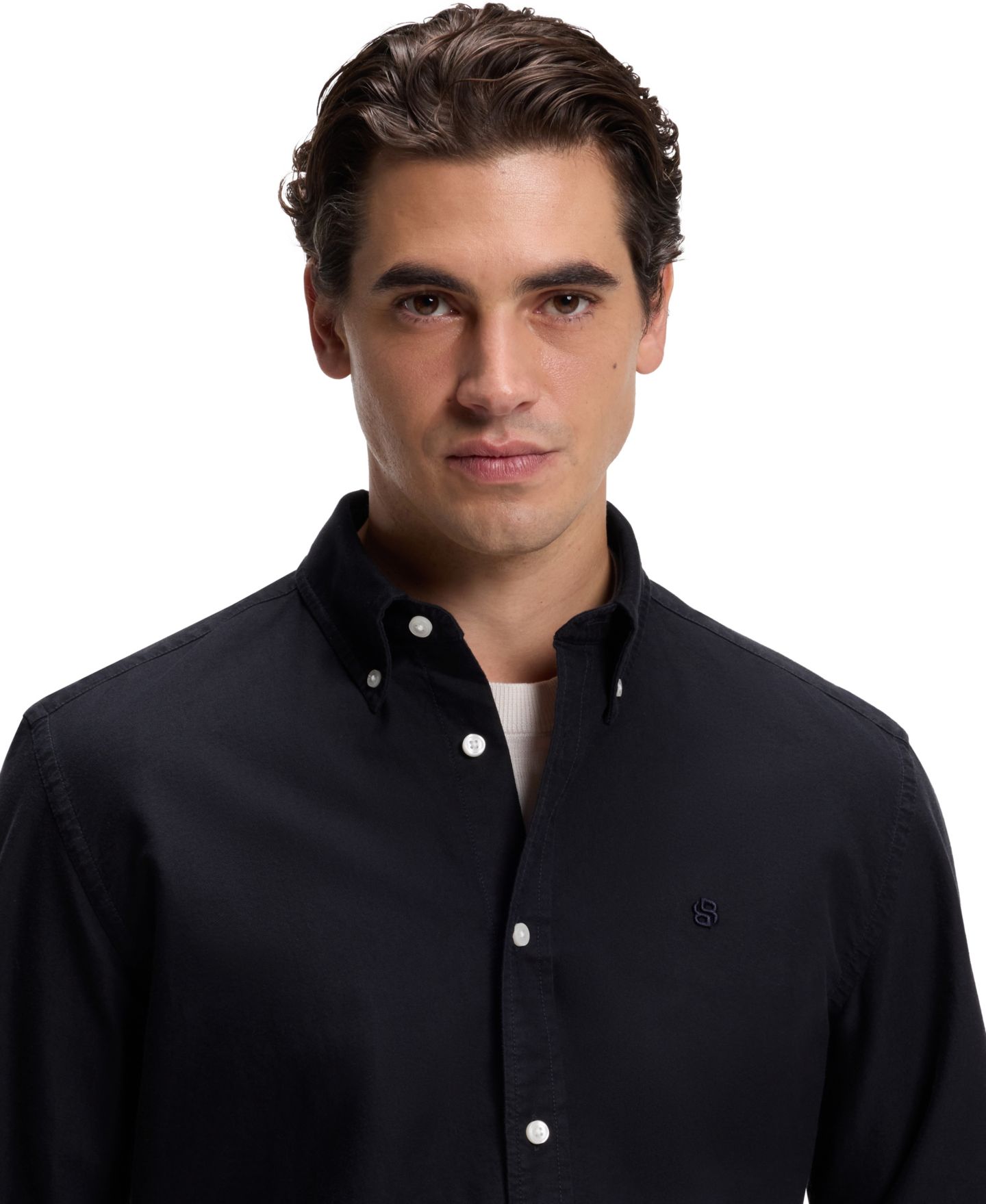 Мужская рубашка Hugo Boss H-LIAM Oxford Regular-Fit Button-Down Dress Shirt, цвет: Тёмный синий — фото 5