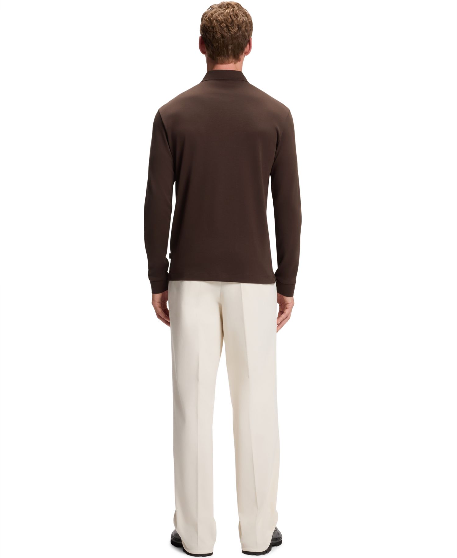 Men's Long-Sleeve Interlock Cotton Polo Shirt