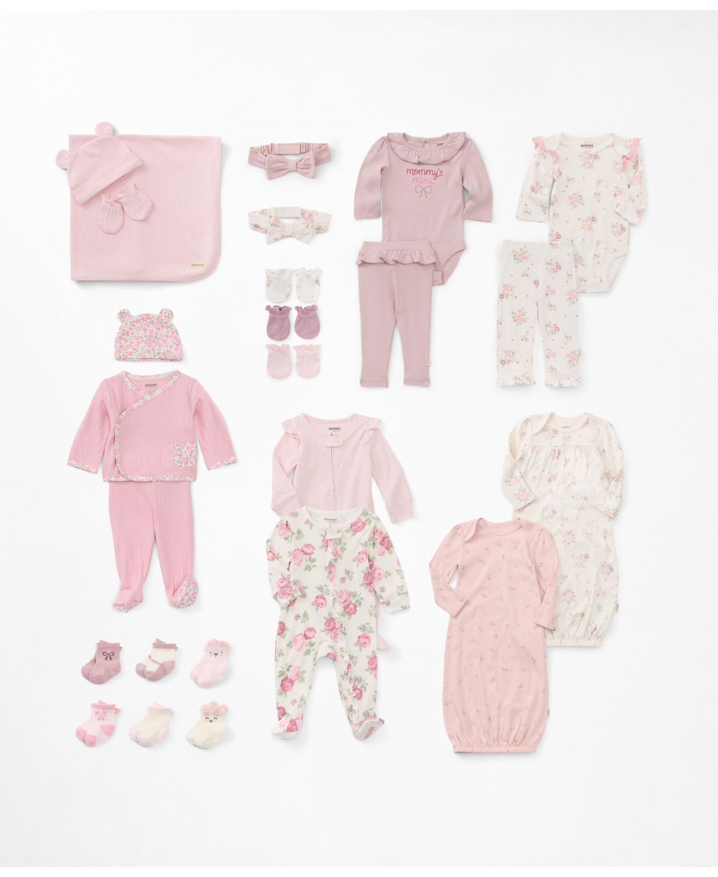 Детский комплект Huggies для девочки: топ, брюки с ножками и шапочка, 3 предмета, цвет: Розовый — фото 5