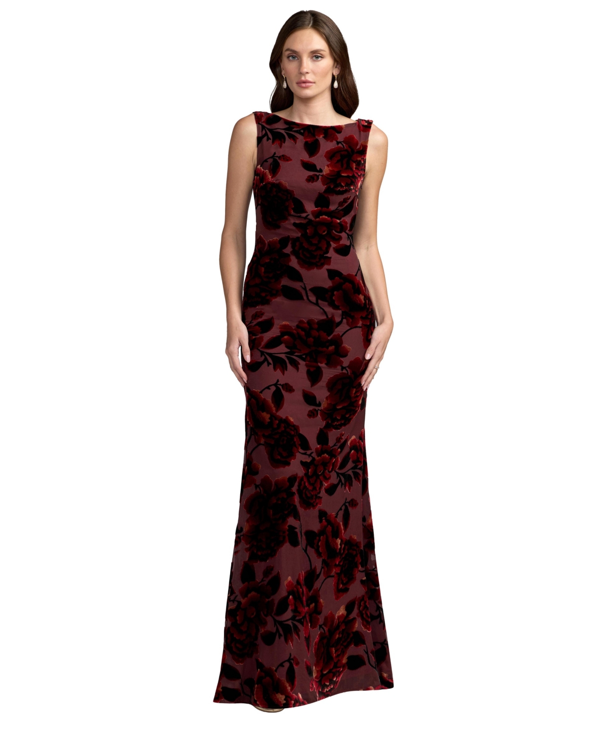 Mac Duggal Women's Floral Velvet Burnout Open Back Gown