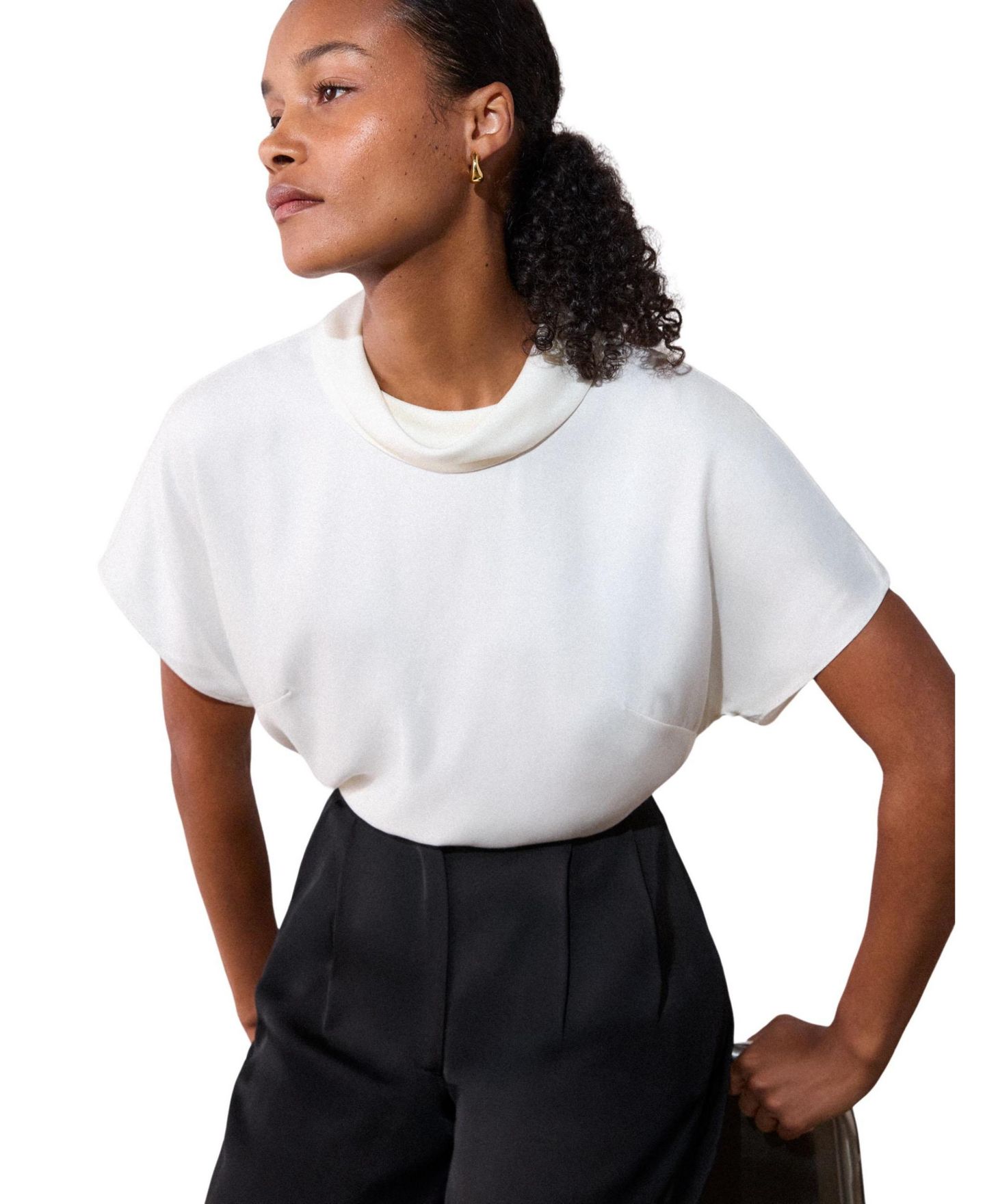 Женская блузка Whistles Funnel Neck Short-Sleeve, цвет: Слоновая кость — фото 5