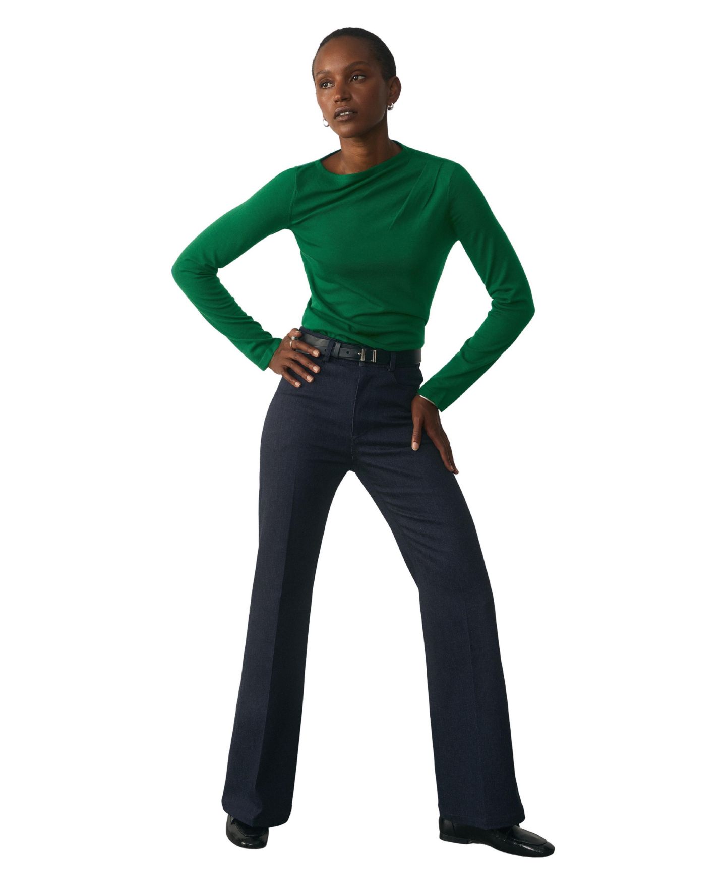 Женский топ The Fold Rona Merino Wool Asymmetric Neck Long-Sleeve, цвет: Зелёный — фото 2