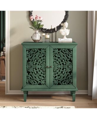 Vintage Carved Accent Cabinet, 2 Door Storage Sideboard with Adjustable Shelf for Entryway