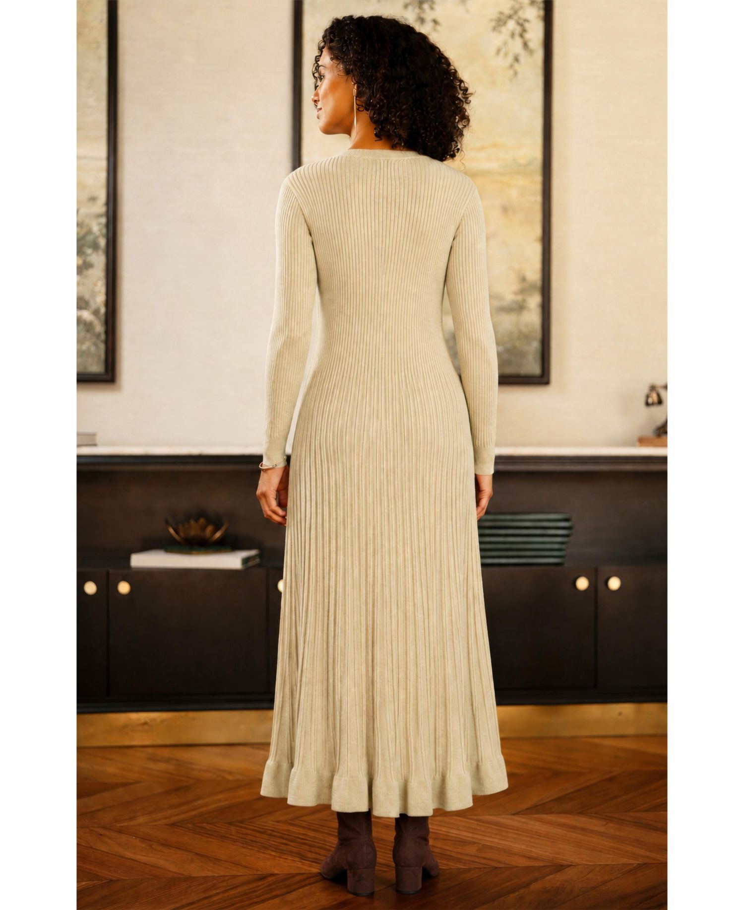 Women's Button-Front Knitted Ribbed Dress
