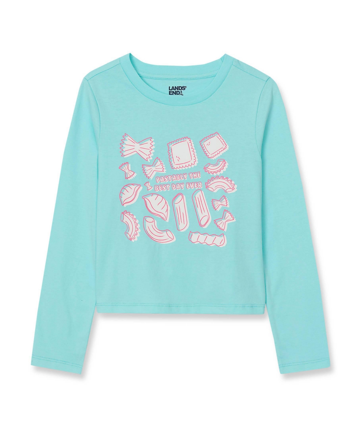 Lands' End Girls Long Sleeve Graphic Meet and Greet Tee - Puff/pasta/aruba blue