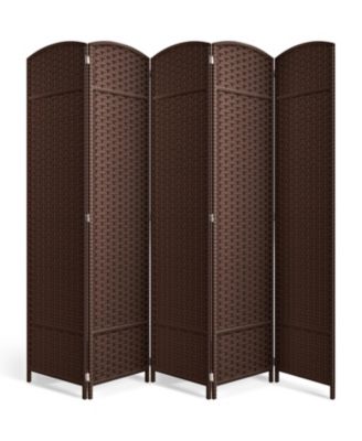 Extra Wide Double Hinged 5 Panels Partition Room Dividers - Mesh Hand-Woven Design Folding Privacy Screens, Wall Divider for Room Separation