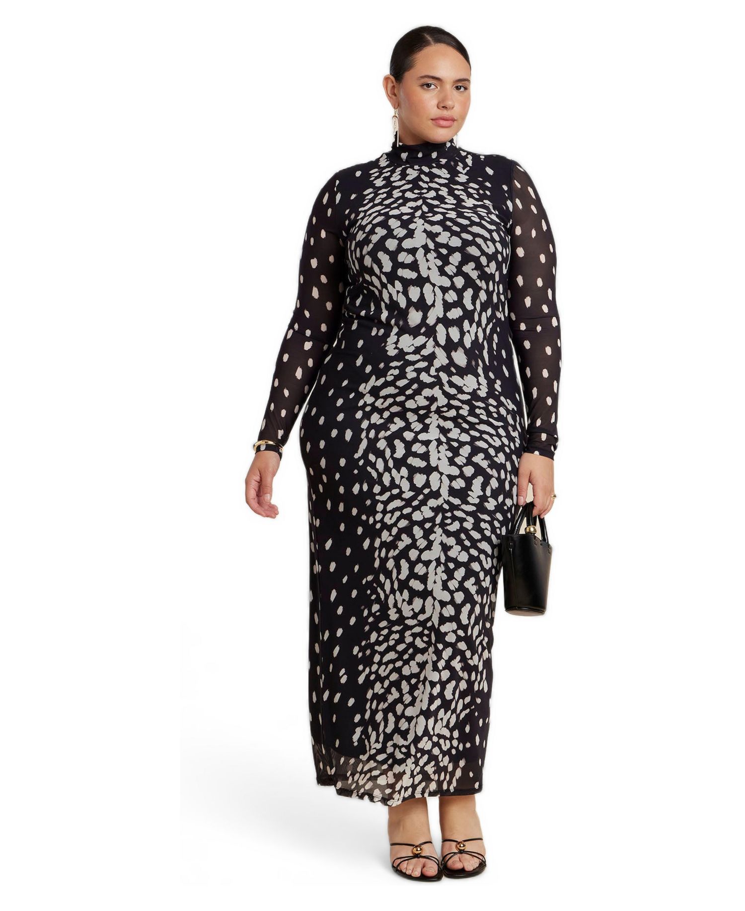 Plus Size Animal-Print Mock-Neck Maxi Dress