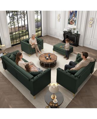 Light Luxury Modular Chesterfield Faux Leather Sofa with Pillows