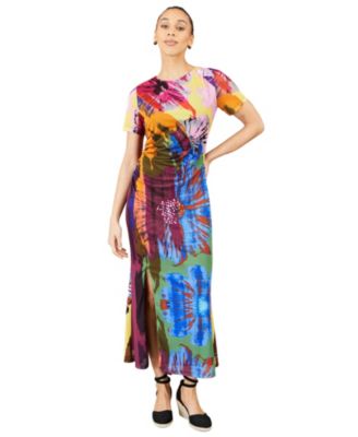 Women's Abstract Floral Mesh Maxi Dress