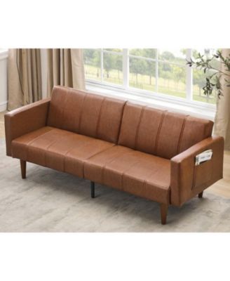 75 Inch Convertible Futon Sofa Bed, Adjustable Backrest Sleeper Couch , Mid Century Modern PU Leather Sofa for Living Room